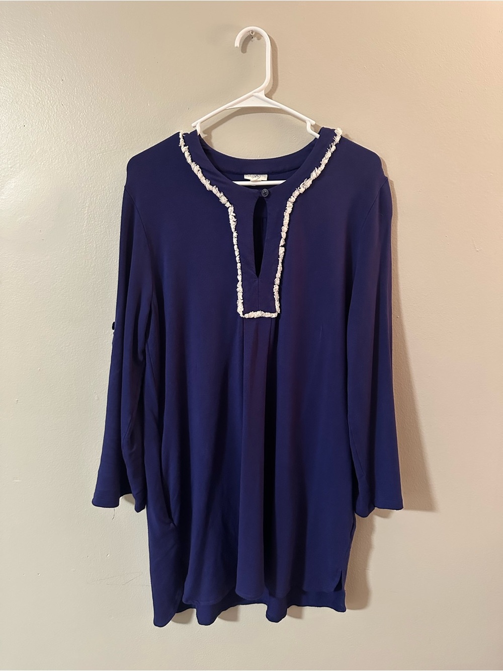 Women’s Cabana Life Violet Long Sleeve Tunic with White Trim